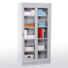Sliding Display Door Storage Cabinet Adj. Shelves