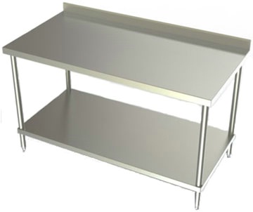 24in Wide Stainless Steel Work Table w/ SS Undershelf & 2 3/4in Backsplash