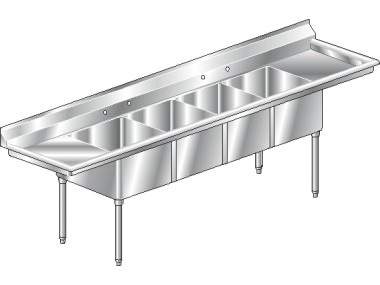 24in Wide Bowl Standard Four Compartment Sink Drainboards