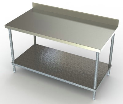 24in Wide SS Work Table Galvanized Undershelf  4in Backsplash