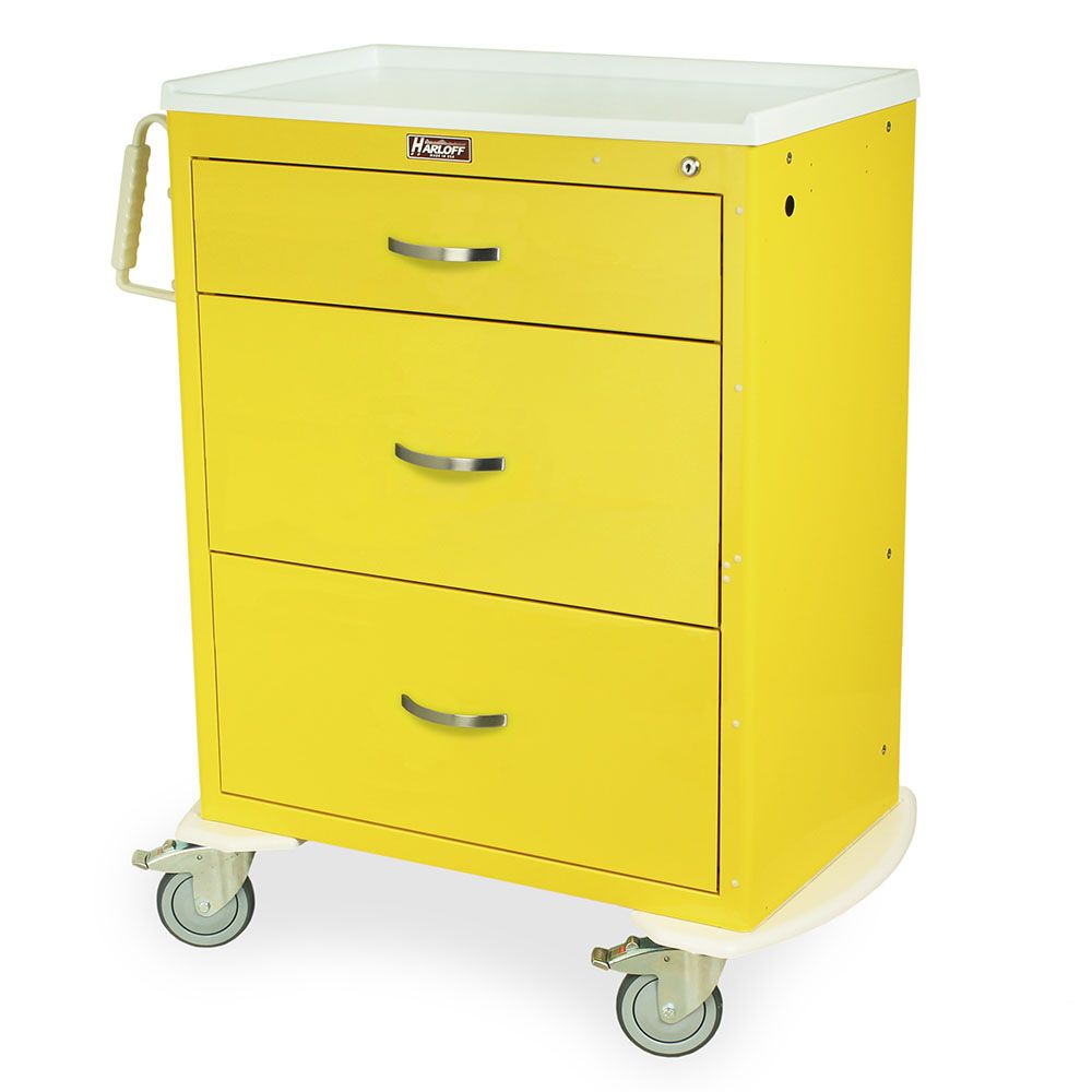 Tall Isolation Cart Standard Width wKey Lock  3 Drawers