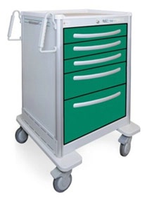 5 Drawer Medium  Aluminum Anesthesia Cart