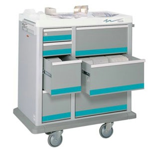 7 Drawer Full Sized Medication Punch Card Cart 500 Cards