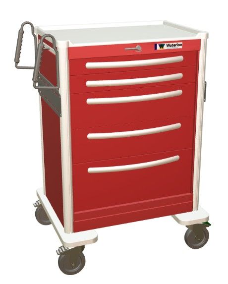 Aluminum STD Tall ER Crash Cart w/ 5 Drawers & Lever Lock