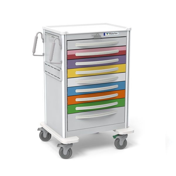 Aluminum STD X-Tall Pedi ER Crash Cart 9 Drawers  Lever Lock