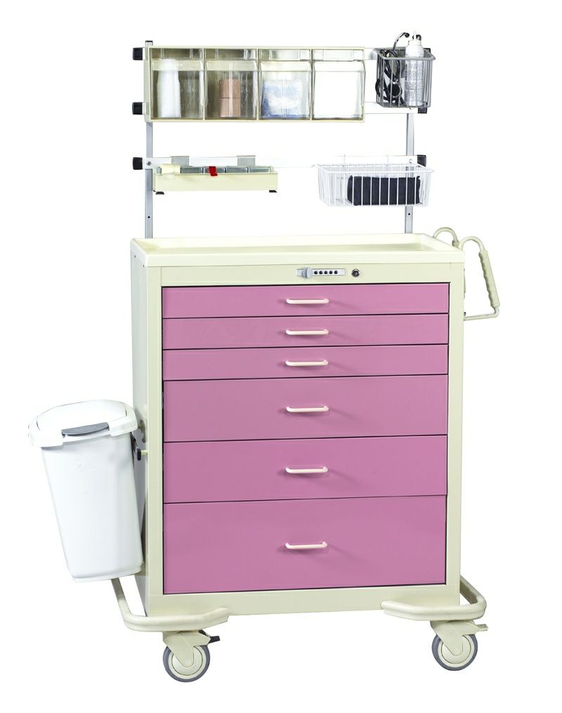 Aluminum Wide Medication Cart Push Button Lock  6 Drawers