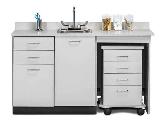 Base Cabinet w/ 1 Door, 3 Drawers & Supply Cart