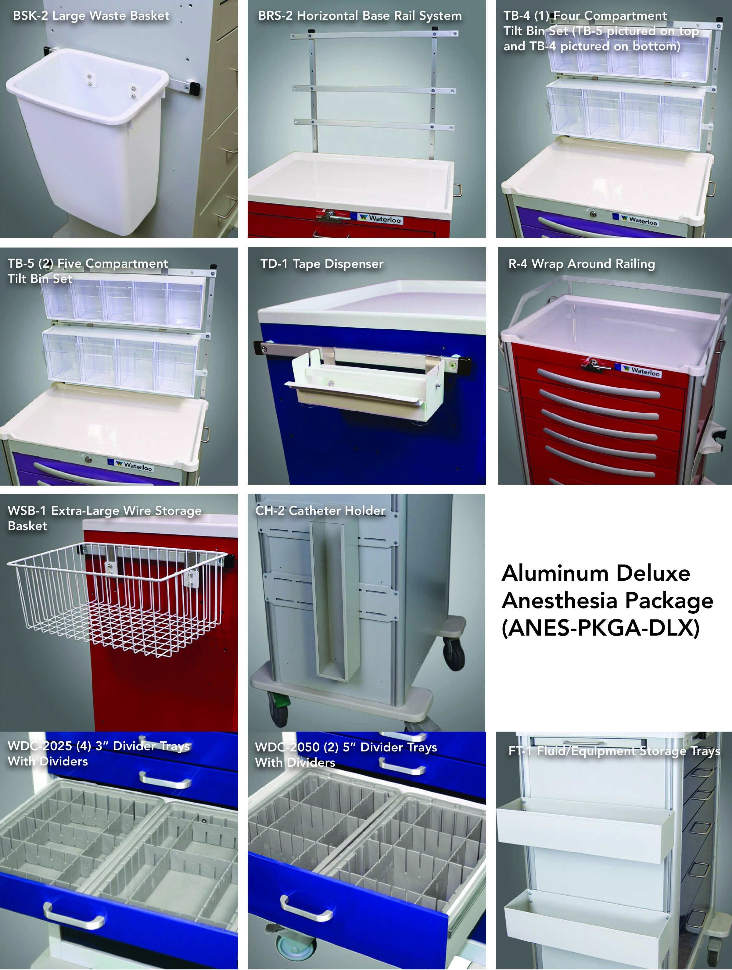 Aluminum Full Size Cart Deluxe Anesthesia Accessory Package
