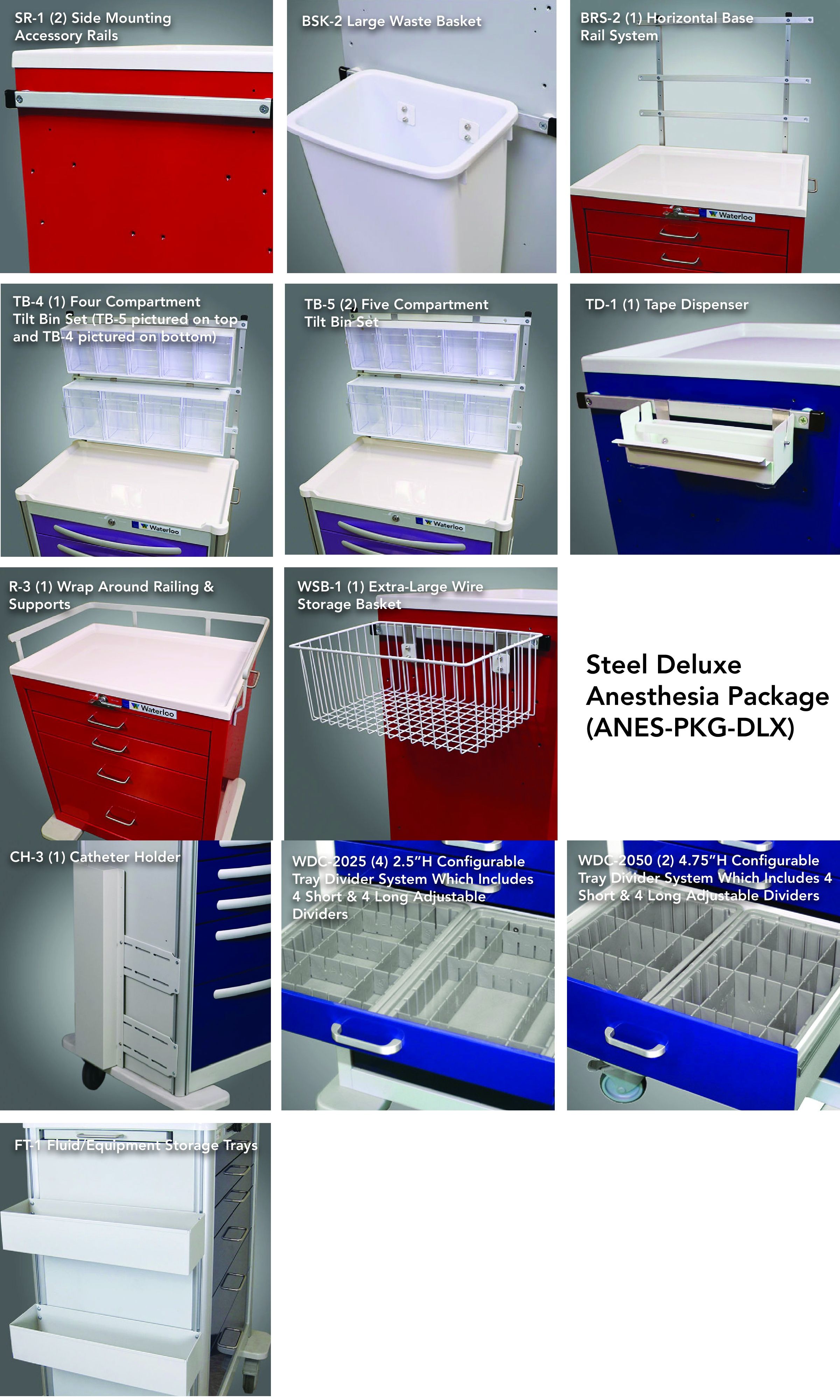 Steel Full Size Cart Deluxe Anesthesia Accessory Package