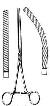 Doyen Intestinal Forceps, 9in Curved, Diagonal Serrations