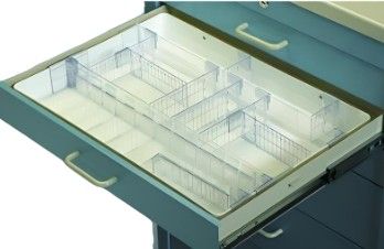 Medical Accs. STD Cart Tray w/ 4 Dividers, Rails & Ampule Holders 3in