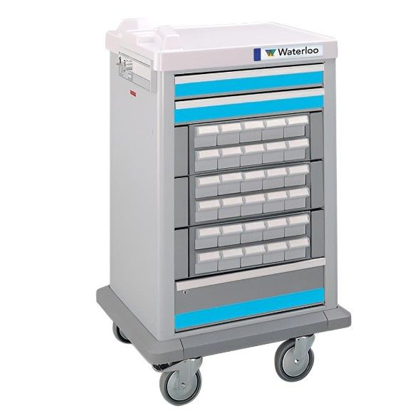 Half Sized 50 Bin Medication Cart w/ 3 Drawers & Key Lock