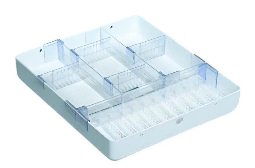 Medical Cart Accs. Mini Cart Tray w/ 4 Dividers, Rails