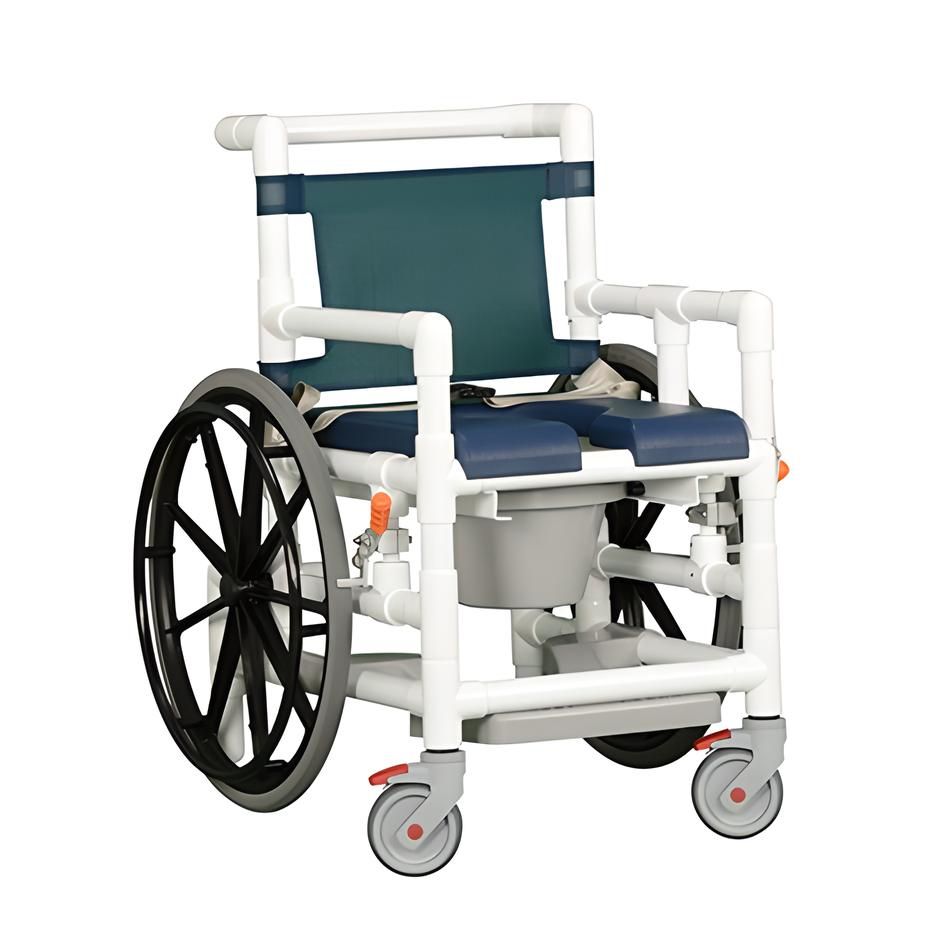 Midsize Shower Wheelchair Commode w/Soft Seat & Pail 350 lbs