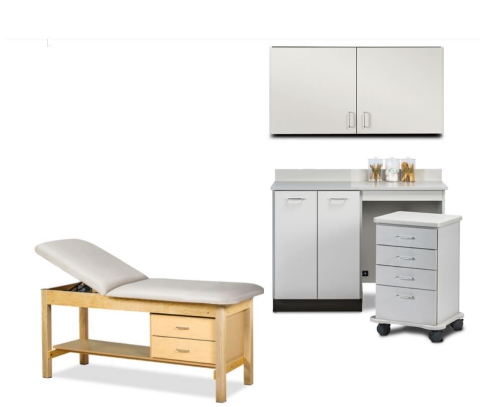 Nurse Room Ready Package Table, CabinetsCrash Cart
