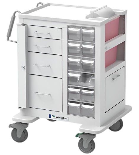 Aluminum Short AIO Phlebotomy Cart w4 Drawers  Key Gate Lock