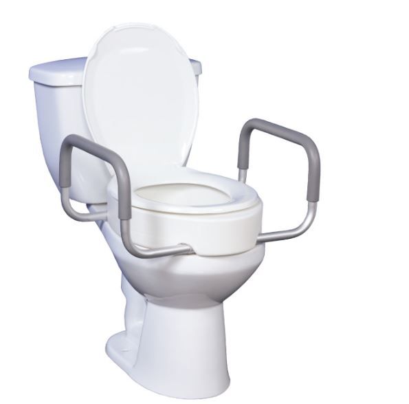 Raised Toilet Seat with Removable Arms for Elongated Toilet Seats