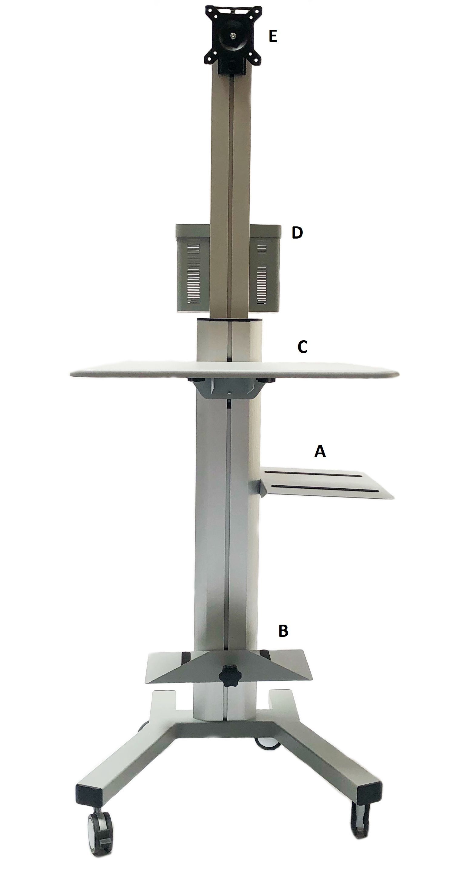 Rolling Telemedicine Computer Stand with Printer Shelf