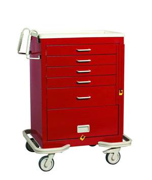 Steel 5 Drawer Emergency Cart w/ Panel & Breakaway Lock