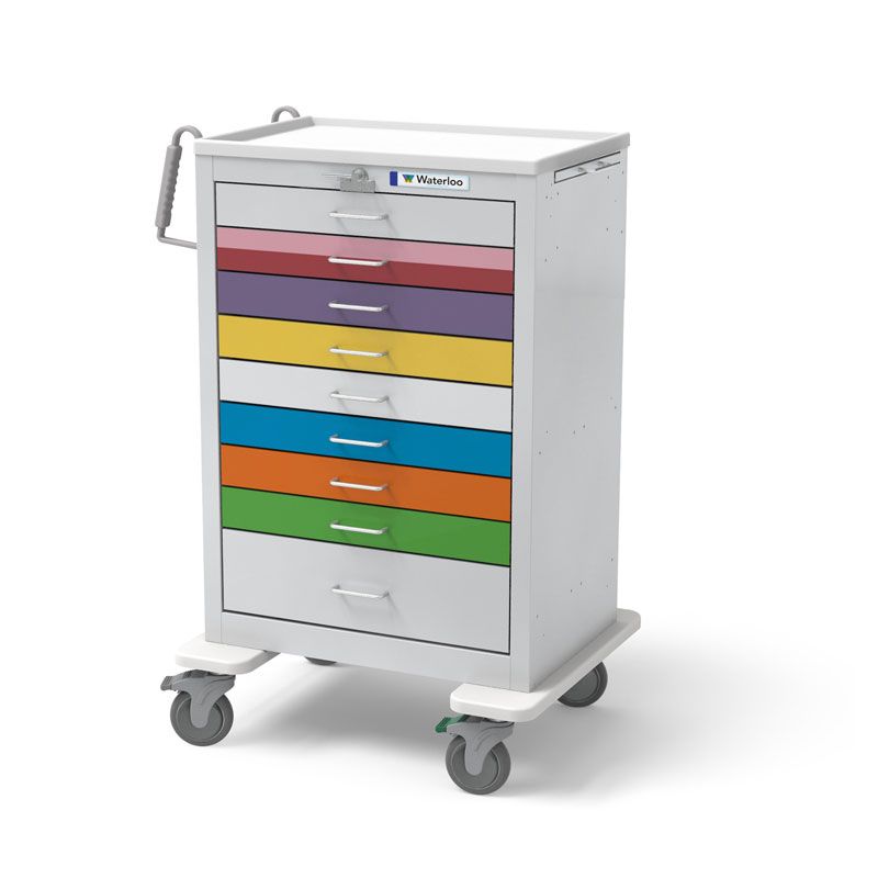 Steel STD X-Tall Pedi ER Crash Cart 9 Drawers  Lever Lock