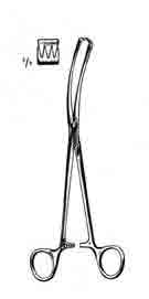 Teale Vulsellum Forceps, 10in, Curved Sideways, 3x4 Teeth, 5mm Wide