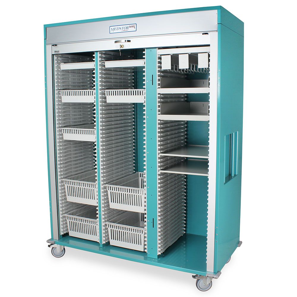 Triple Column Medical Storage Cart wTambour Door  Key Lock